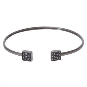 Fossil NWT Square Flex Cuff Bracelet Smoke Crystals Dark Silver-Tone Stainless